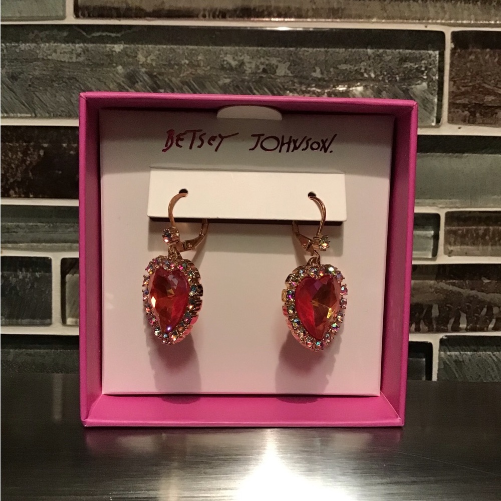 Betsey Johnson - Crystal Heart Dangling Earrings.